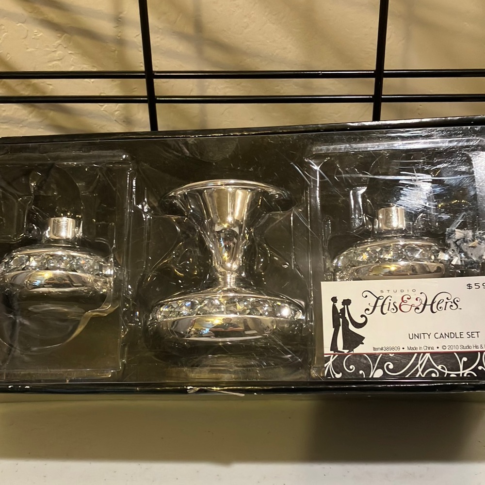 EUC His & Hers 3 Pc Unity Candle Set. Bride & Groom Flutes in another ad
